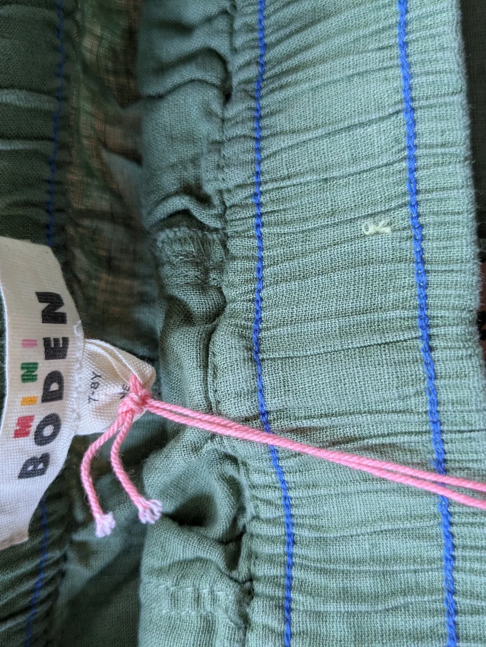 Mini Boden Sage Green Cotton Linen Pull On Pants Size 7-8